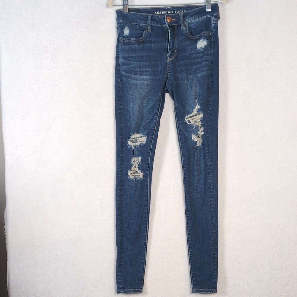 American Eagle Women's‎ Distressed Stretch Jeggings Pants Size 4 Tall